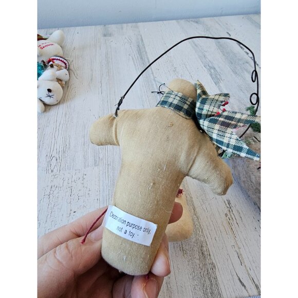 Shabby chic snowman ornament set tree scarf plush Xmas decor - Picture 3 of 8